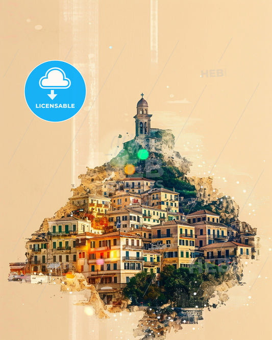 Corfu City Skyline Double Exposure Wonder - A group of buildings on a hill