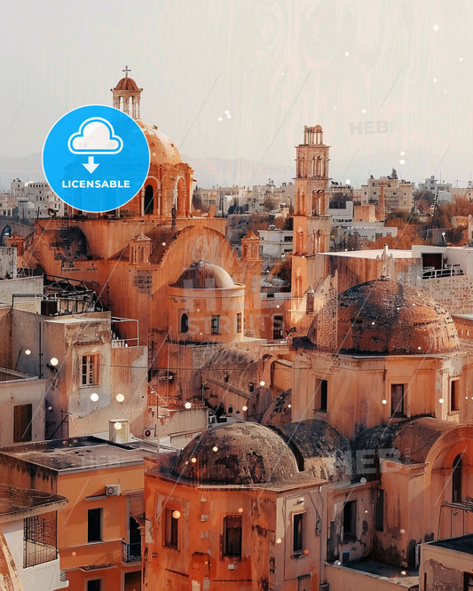 Crete City Skyline Double Exposure Art - A city with many buildings