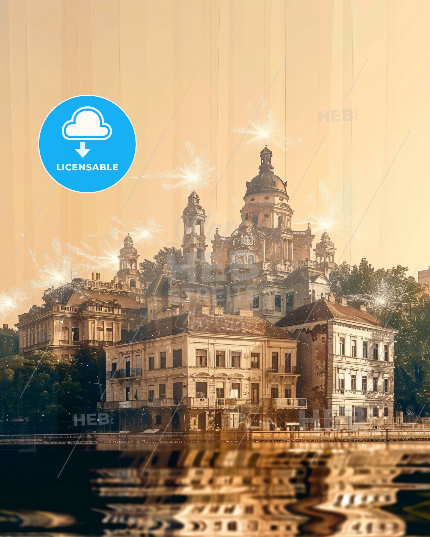 Csepel Island Cityscape Double Exposure Poster - A building with a large roof