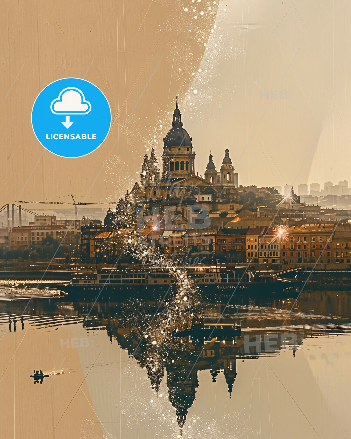 Csepel Island Skyline Landmark Composite Art Print - A city with a boat in the water