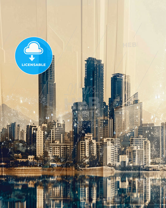 Cyprus: Local Icons City Skyline Art Poster - A city skyline with water and a boat