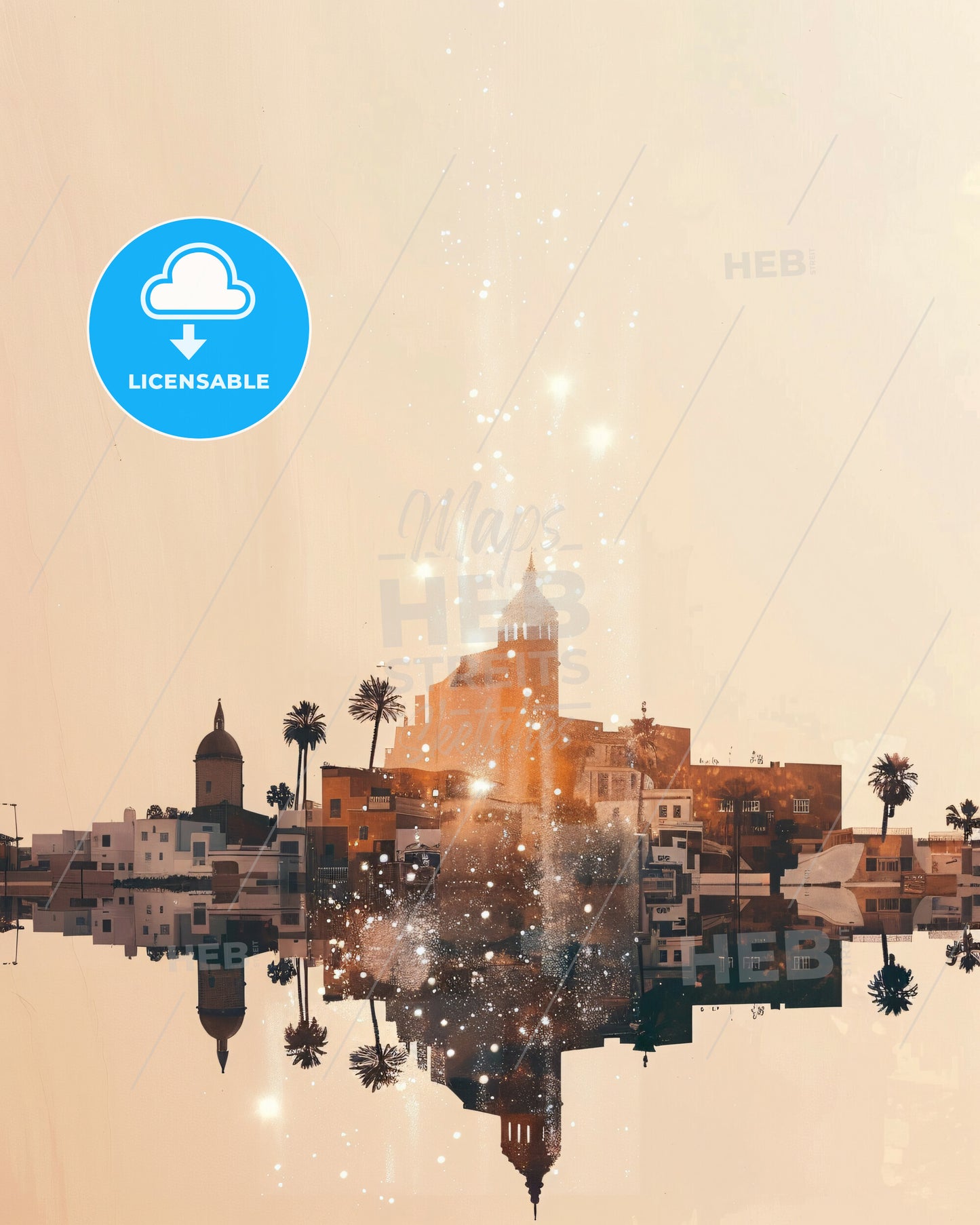 Fuerteventura Skyline Icons Double Exposure Poster Art Beige - A city with a reflection of a building