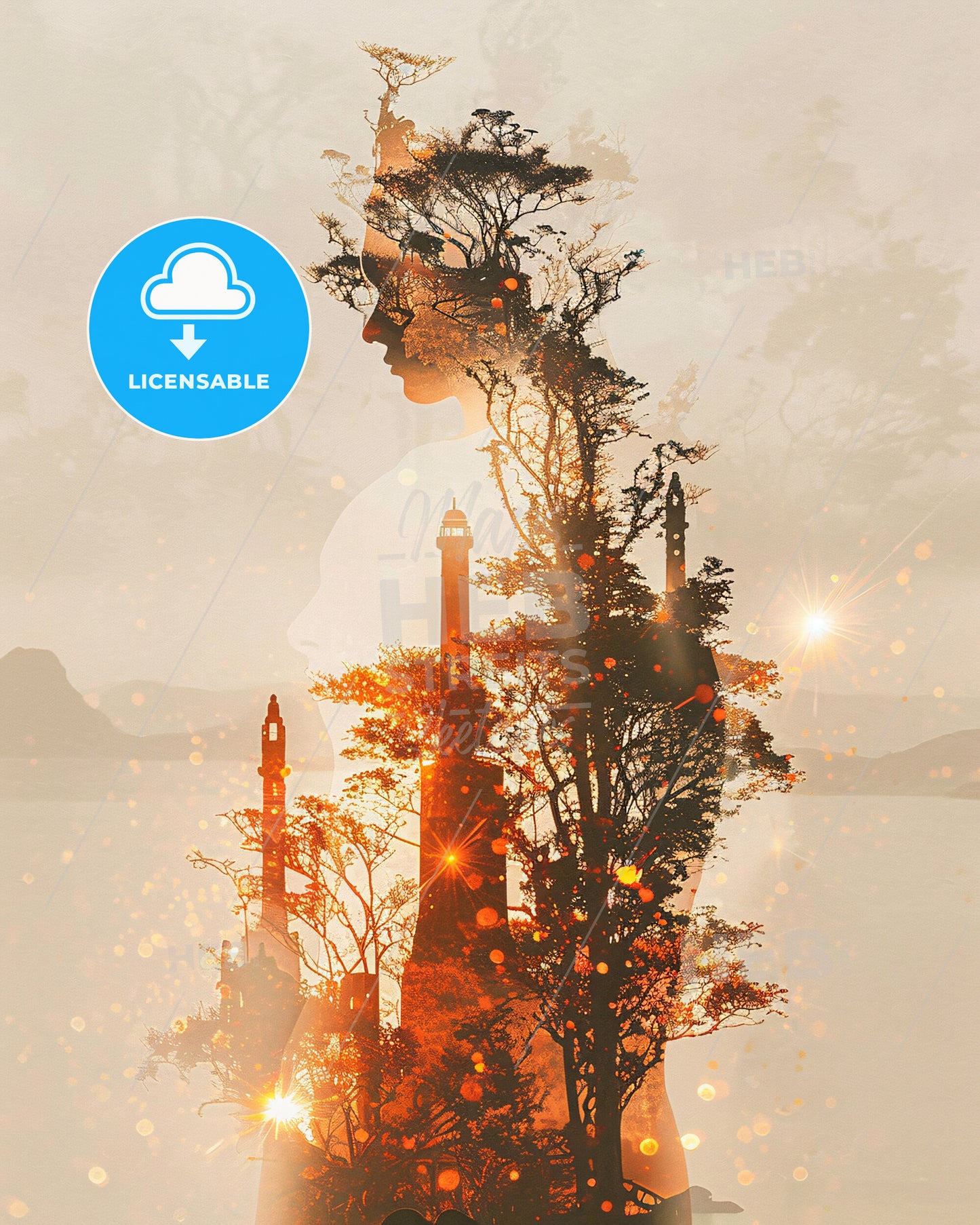 Galapagos: Magical Double Exposure Art Poster - A double exposure of a woman and trees