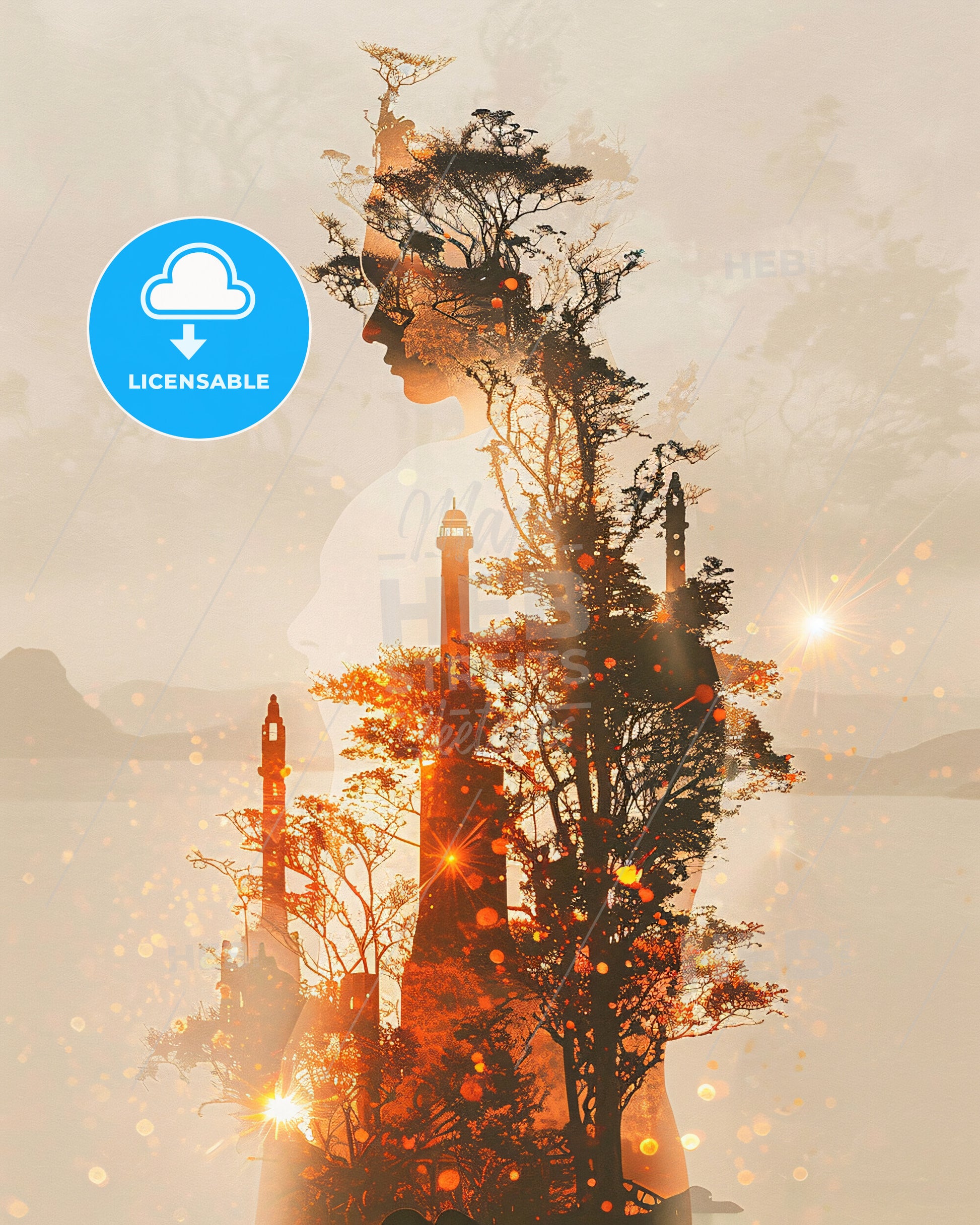 Galapagos: Magical Double Exposure Art Poster - A double exposure of a woman and trees