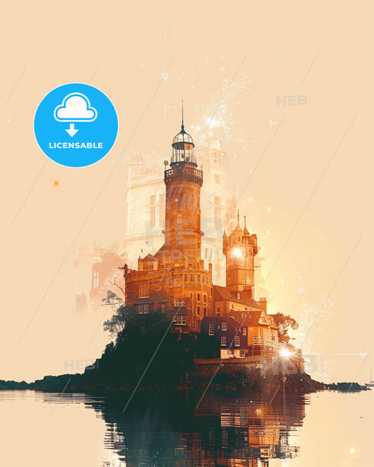 Guernsey Skyline Composite Landmark Poster Art - A building on an island