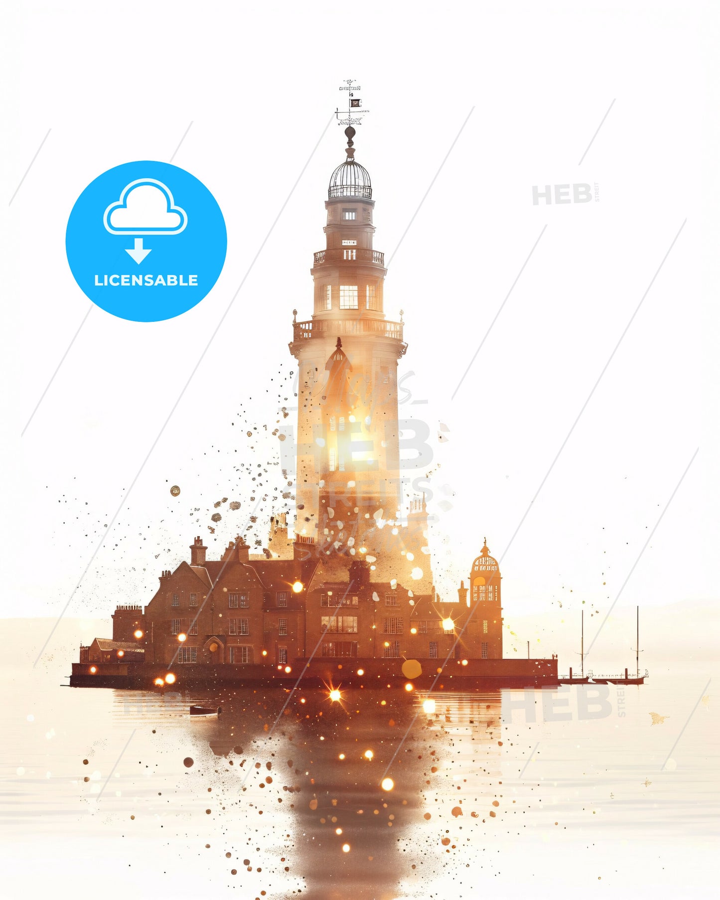 Guernsey Icon Skyline Art: Double Exposure Poster - A building on a small island in the water