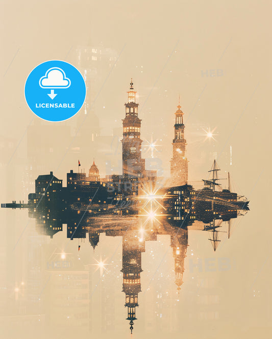 Hoeksche Waard City Skyline Art Poster - A city with buildings and lights