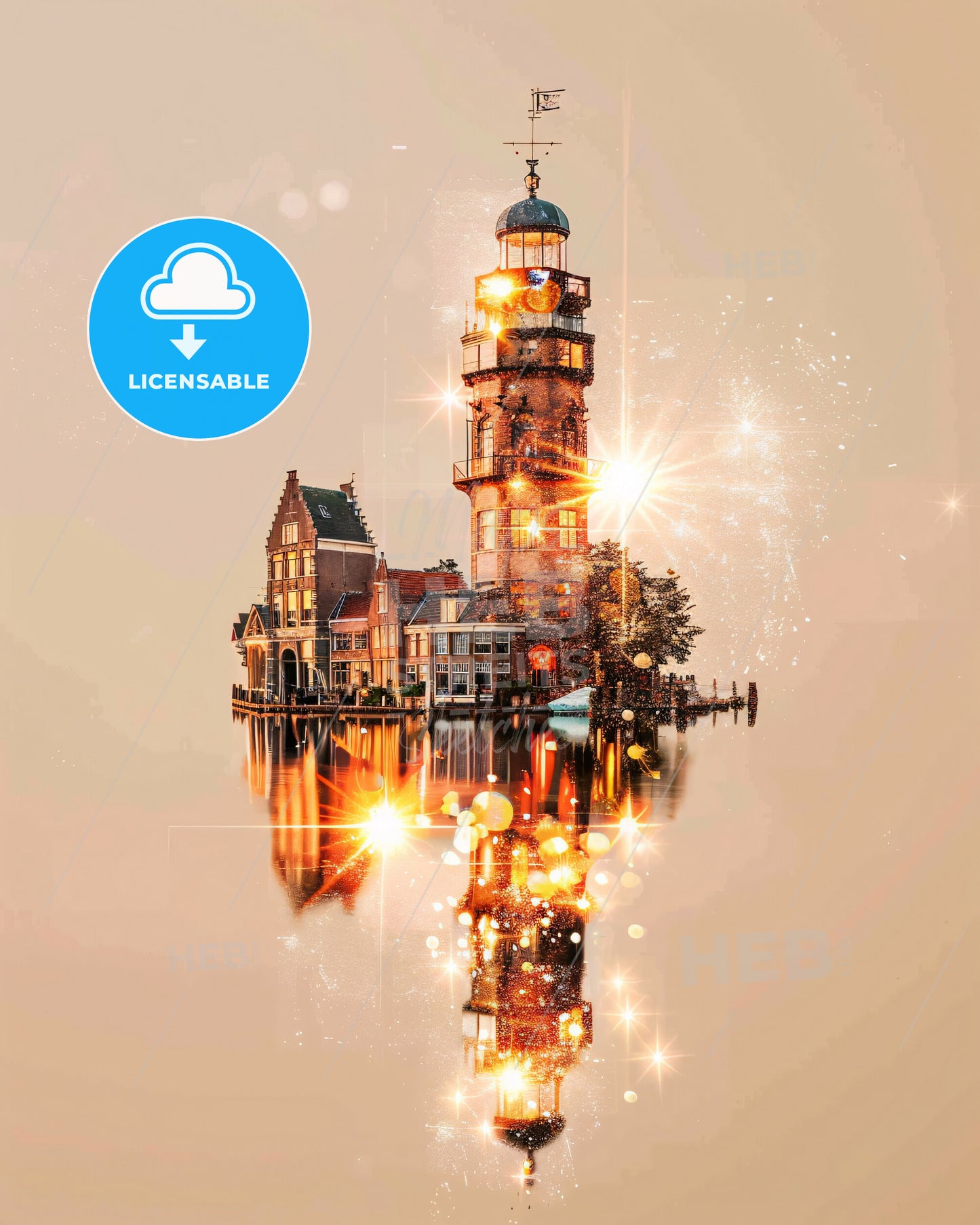 Hoeksche Waard Cityscape Skyline Artistic Poster - A lighthouse on a small island