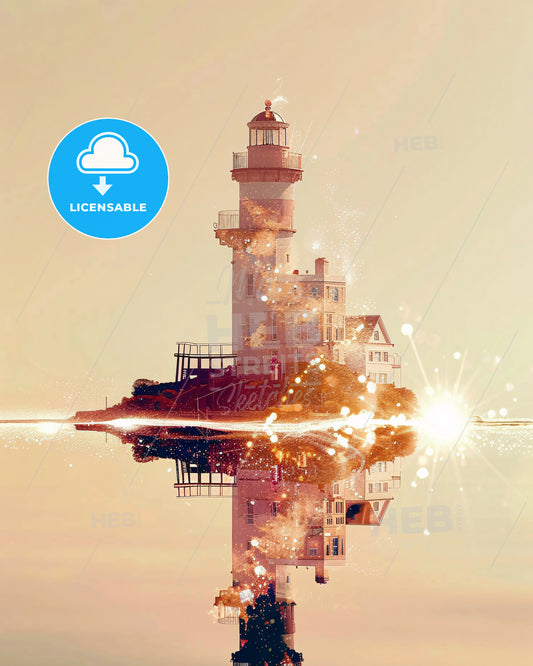 Isle of Wight Island Art Skyline Cityscape Landmarks - A lighthouse on a small island