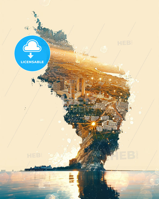 Isle of Wight Skyline Composite Art Poster - A large island with a city in the background