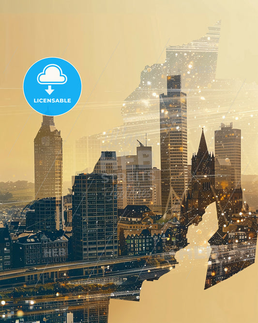 Jersey City Double Exposure Skyline Poster Art - A city skyline with many tall buildings