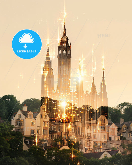 Jersey City Skyline Double Exposure Art Poster - A double exposure of a castle