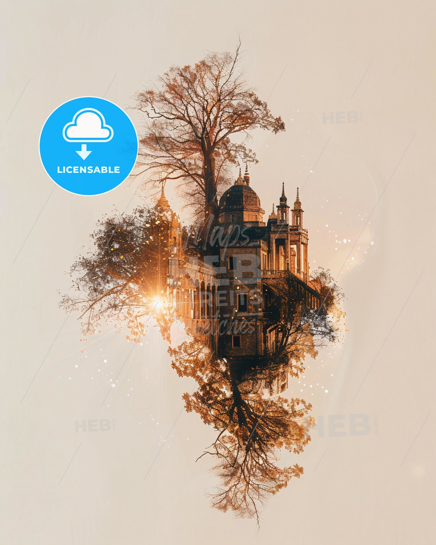 Komodo Island Double Exposure Masterpiece - A building with a dome and trees