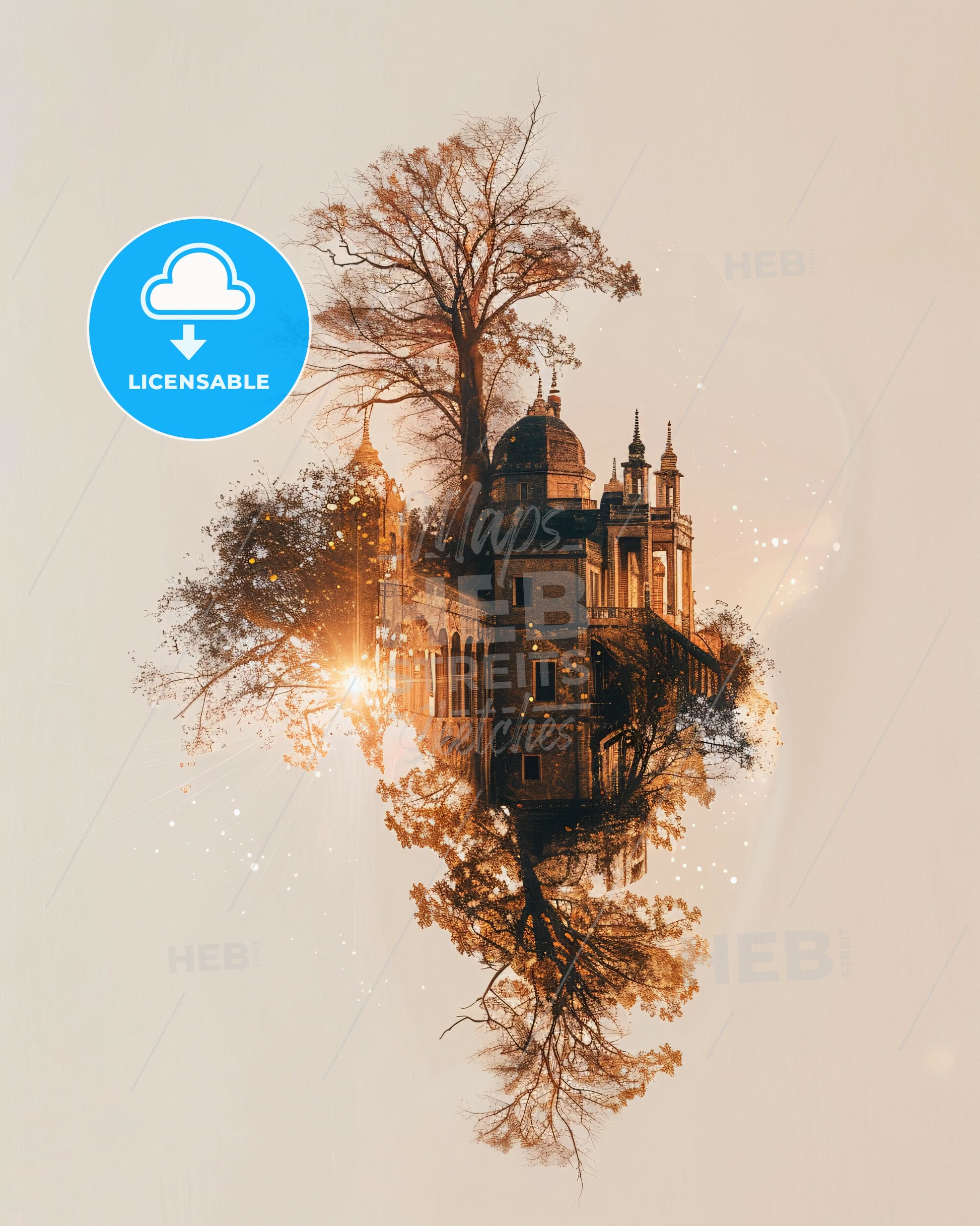 Komodo Island Double Exposure Masterpiece - A building with a dome and trees