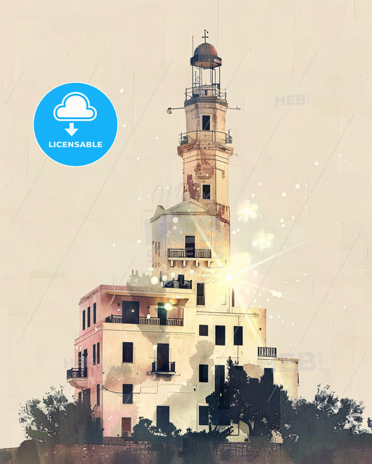 Kos Greece Cityscape Skyline Double Exposure Art Poster - A building with a tower