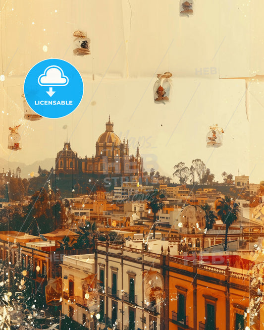 La Palma Cityscape Africa Double Exposure Poster - A city with a building in the background