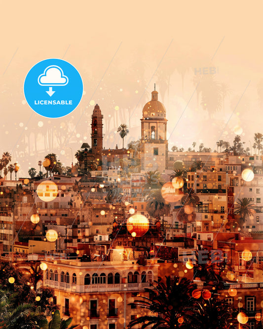 La Palma Skyline City Landmark Poster - A city with trees and lights