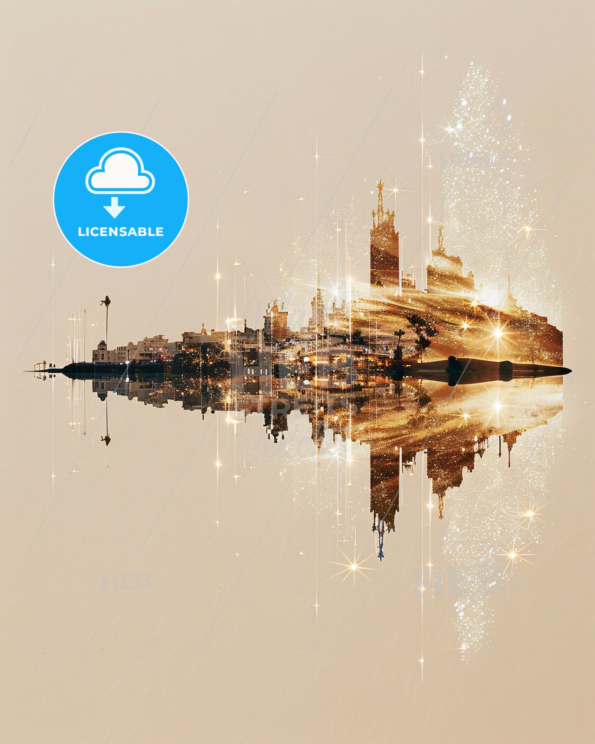 Lanzarote Skyline Double Exposure Composite Art - A reflection of a city in water