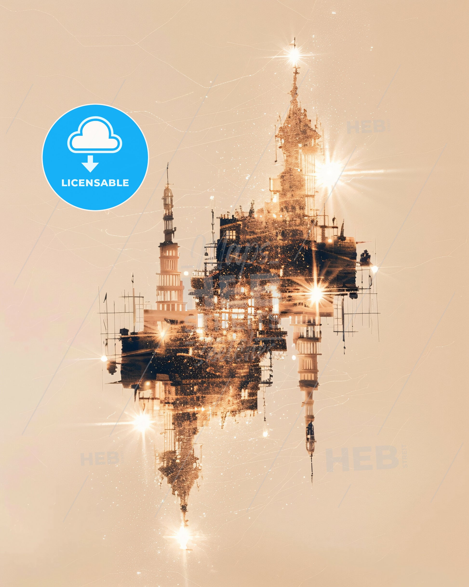 Lanzarote Island Africa Skyline Composite Artwork - A city with many towers and lights