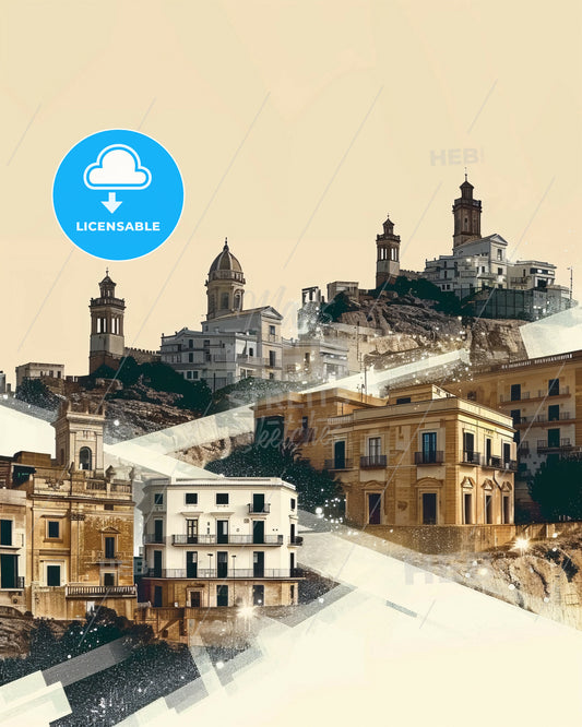 Menorca City Skyline Landmark Icons Poster - A group of buildings on a hill