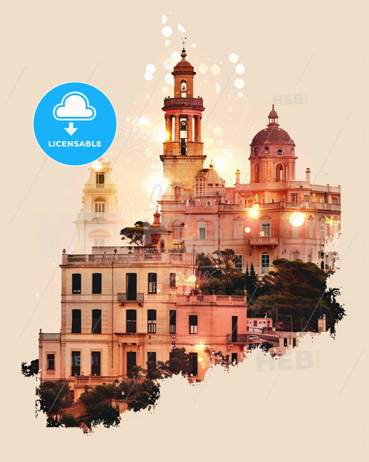 Menorca City Skyline Landmark Composite Poster Art - A building with a bell tower