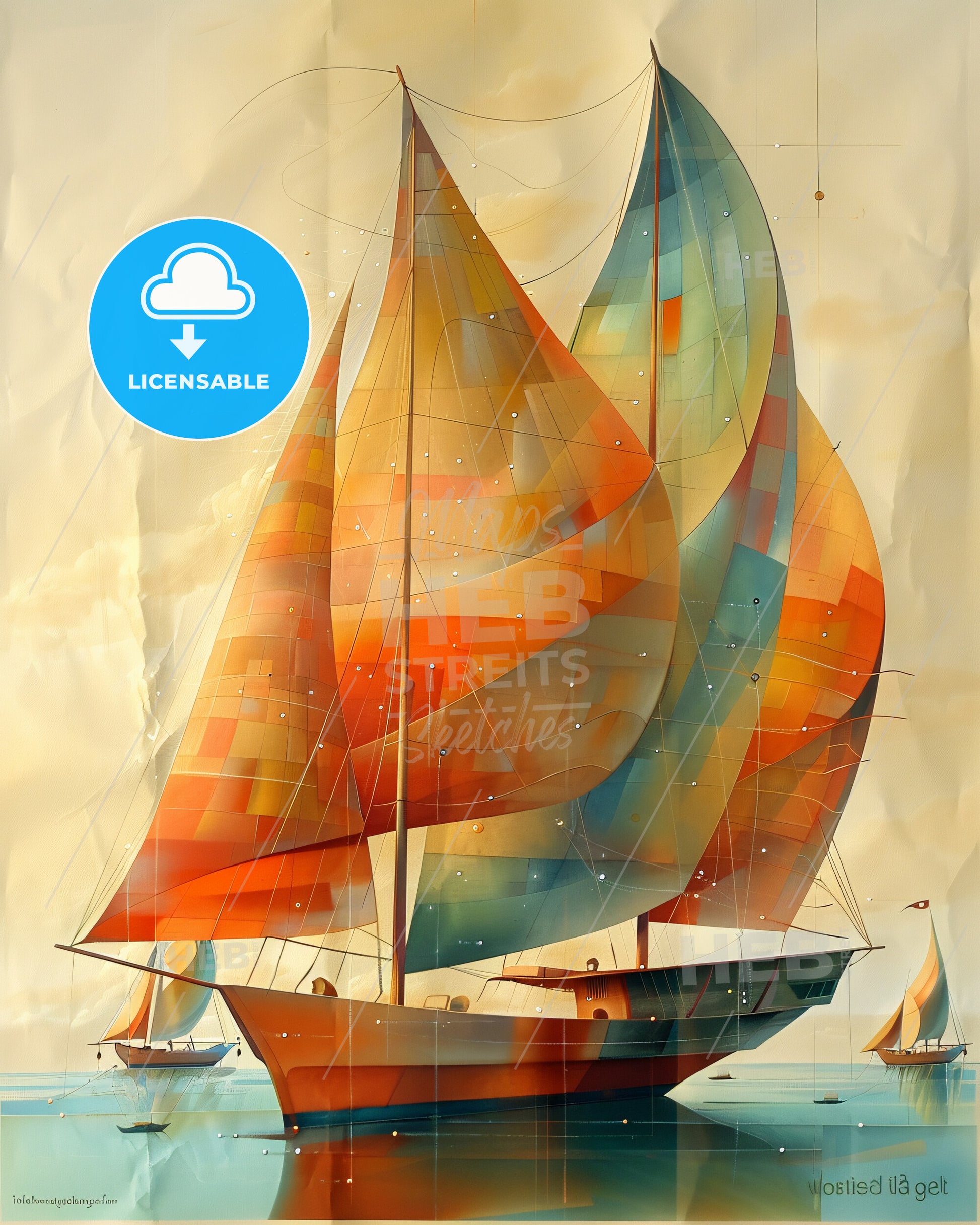 Palawan Skyline Composite Art Poster - A painting of a sailboat in the water