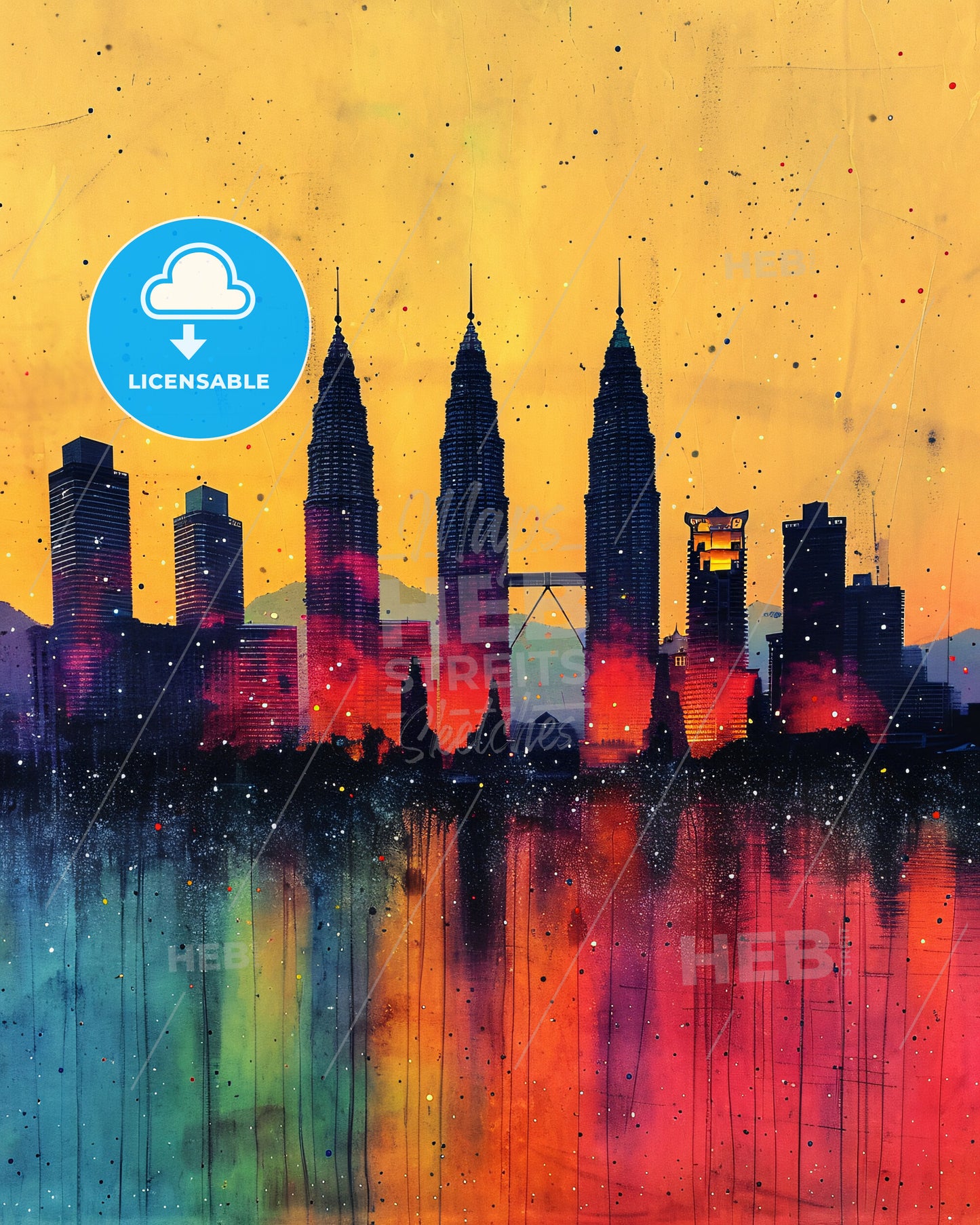 Perhentian Islands Skyline Art Poster - A colorful city skyline with a bridge over water