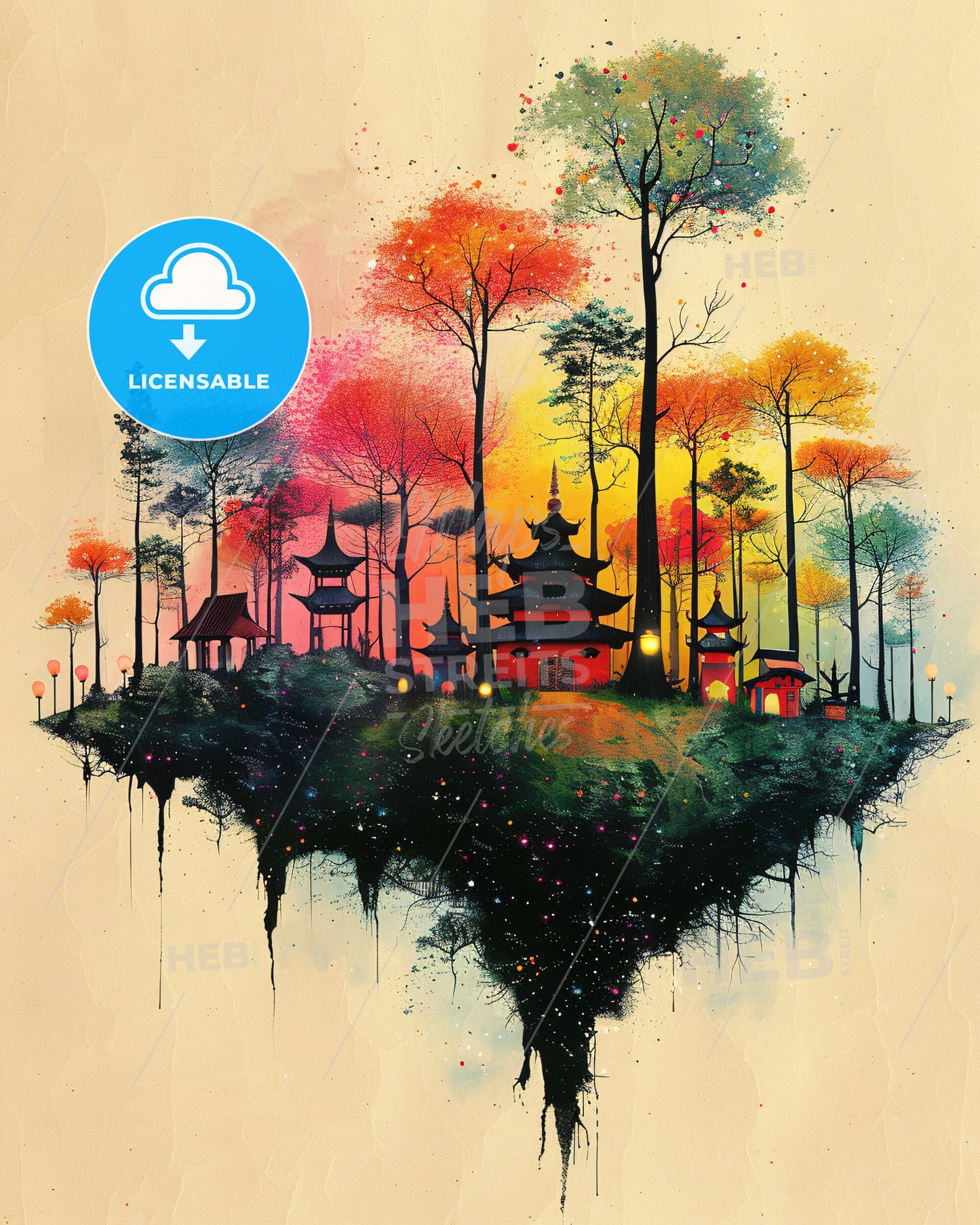 Perhentian Islands Double Exposure Skyline Poster - A painting of a building and trees