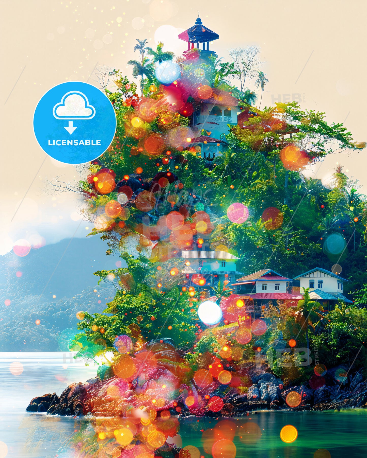 Perhentian Islands Double Exposure Composite Poster - A house on a hill surrounded by trees