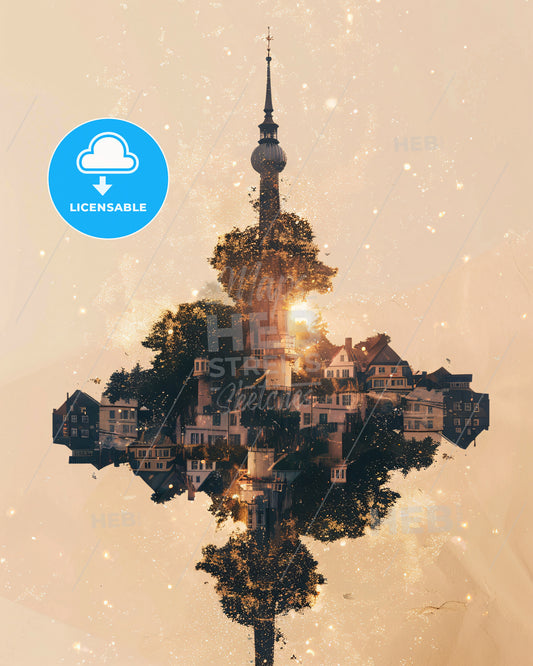 Rügen Skyline with Sparkle Backlight - A city with a tower