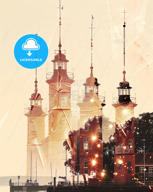Rügen Island Skyline Composite Art Poster - A group of towers with lights