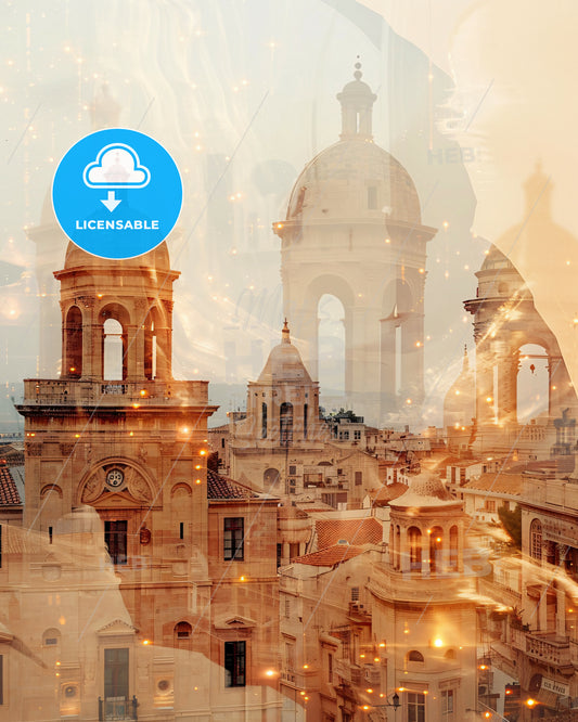 Rhodes Island Greece Skyline Double Exposure - A double exposure of a city