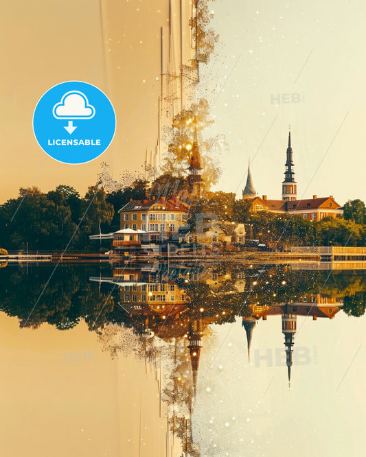 Saaremaa - Double Exposure Art Skyline Print - A city next to a body of water