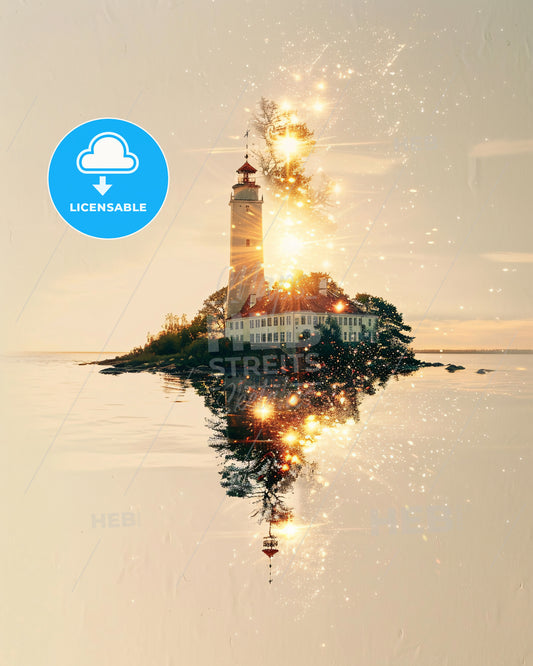 Saaremaa Estonia Double Exposure Skyline Poster - A lighthouse on an island in the water