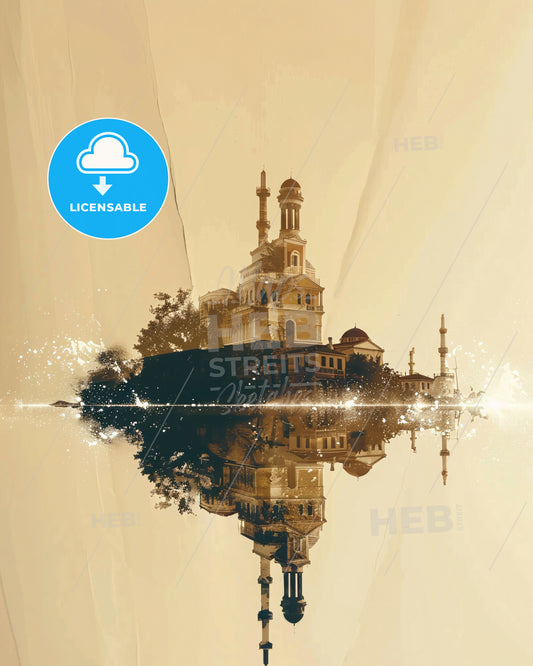 Salamis Island Greece Composite Skyline Art Poster - A building reflected in water