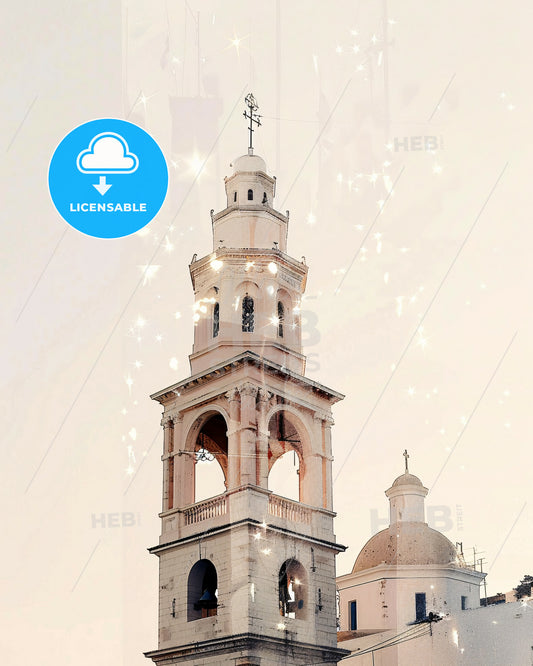 Samos Skyline Double Exposure Art Composite Poster - A tower with a cross on it