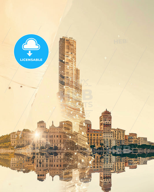 Sardinia Skyline Icon Composite Poster Art - A city with a reflection of a building