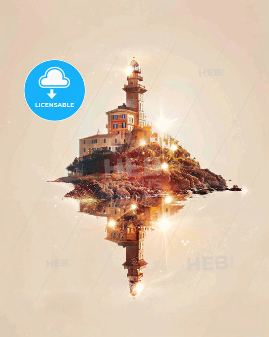 Sardinia Double Exposure Art Poster - A building on an island