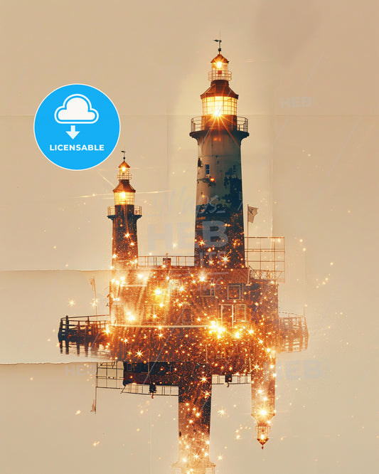 Schouwen-Duiveland Double Exposure Skyline Artwork - A lighthouse with lights on top