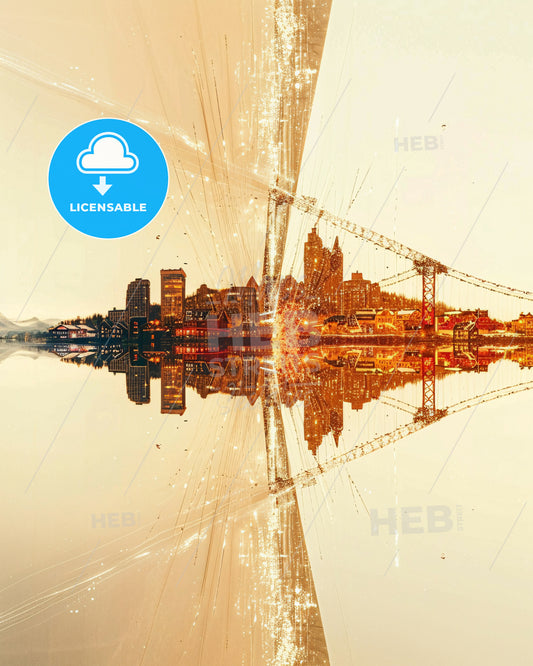 Tromsøya Skyline Double Exposure Art Composite - A city with a bridge over water