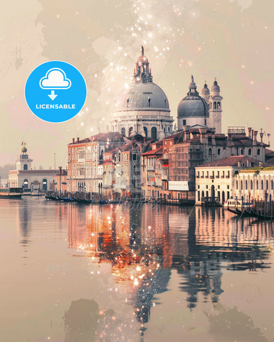 Venice Skyline Double Exposure Composite Art - A water next to buildings