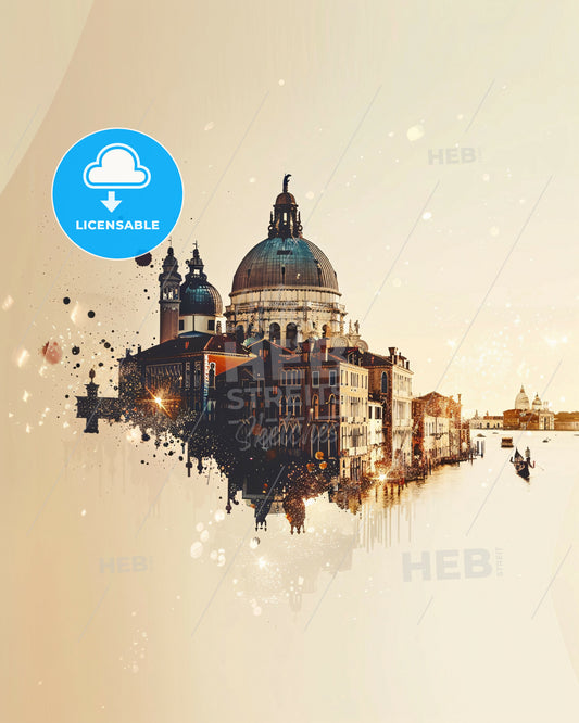 Venice Cityscape Sparkles Composite Art Poster - A water with buildings and a dome