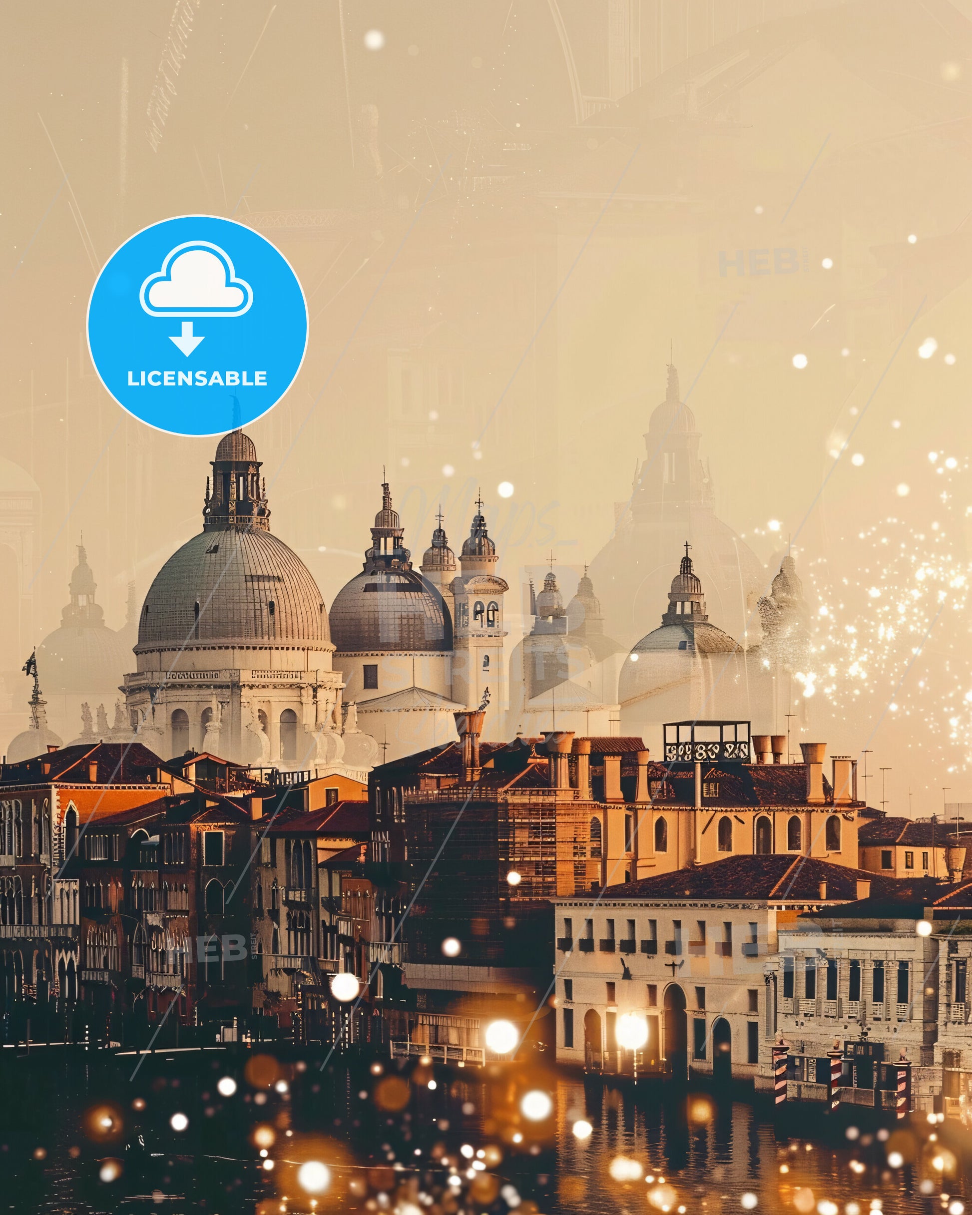 Venice Italy Double Exposure City Skyline Poster - A city with many buildings