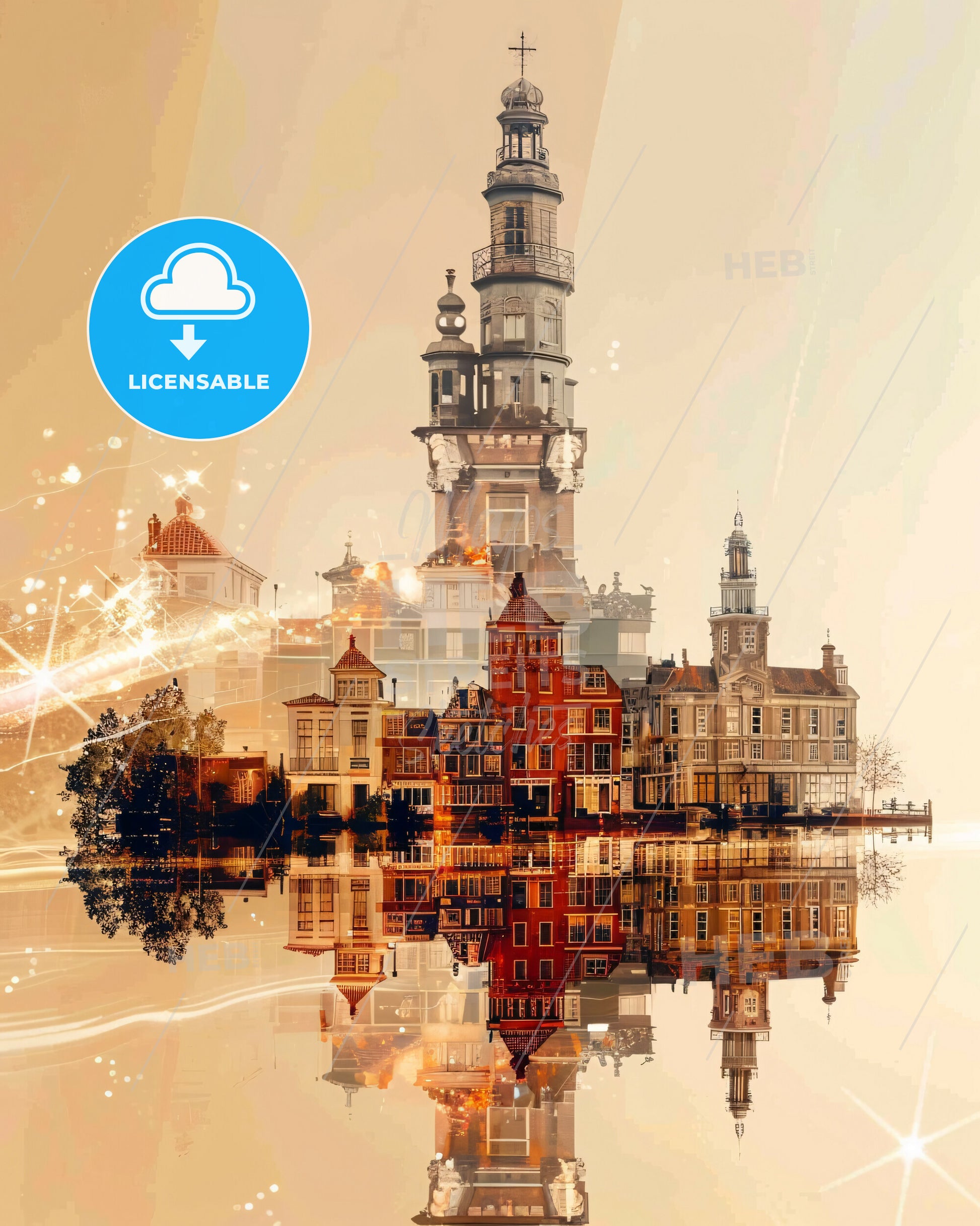 Island of Voorne-Putten Skyline Composite Poster Art - A city with a clock tower