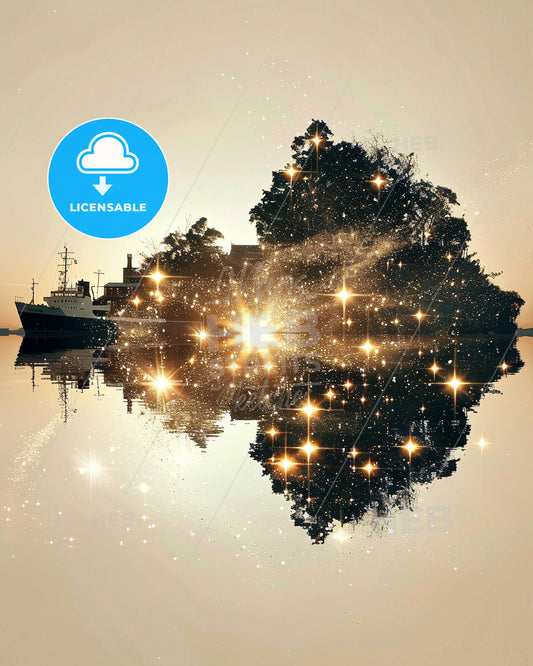 Isle of Sheppey Skyline Composite Poster - A reflection of a boat in the water