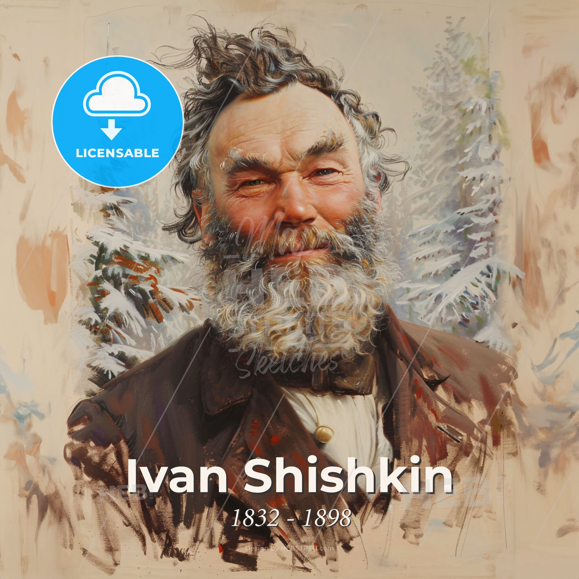 Ivan Shishkin, 1832 - 1898, Russian landscape painter - A Painting Of A Man With A Beard Print Template