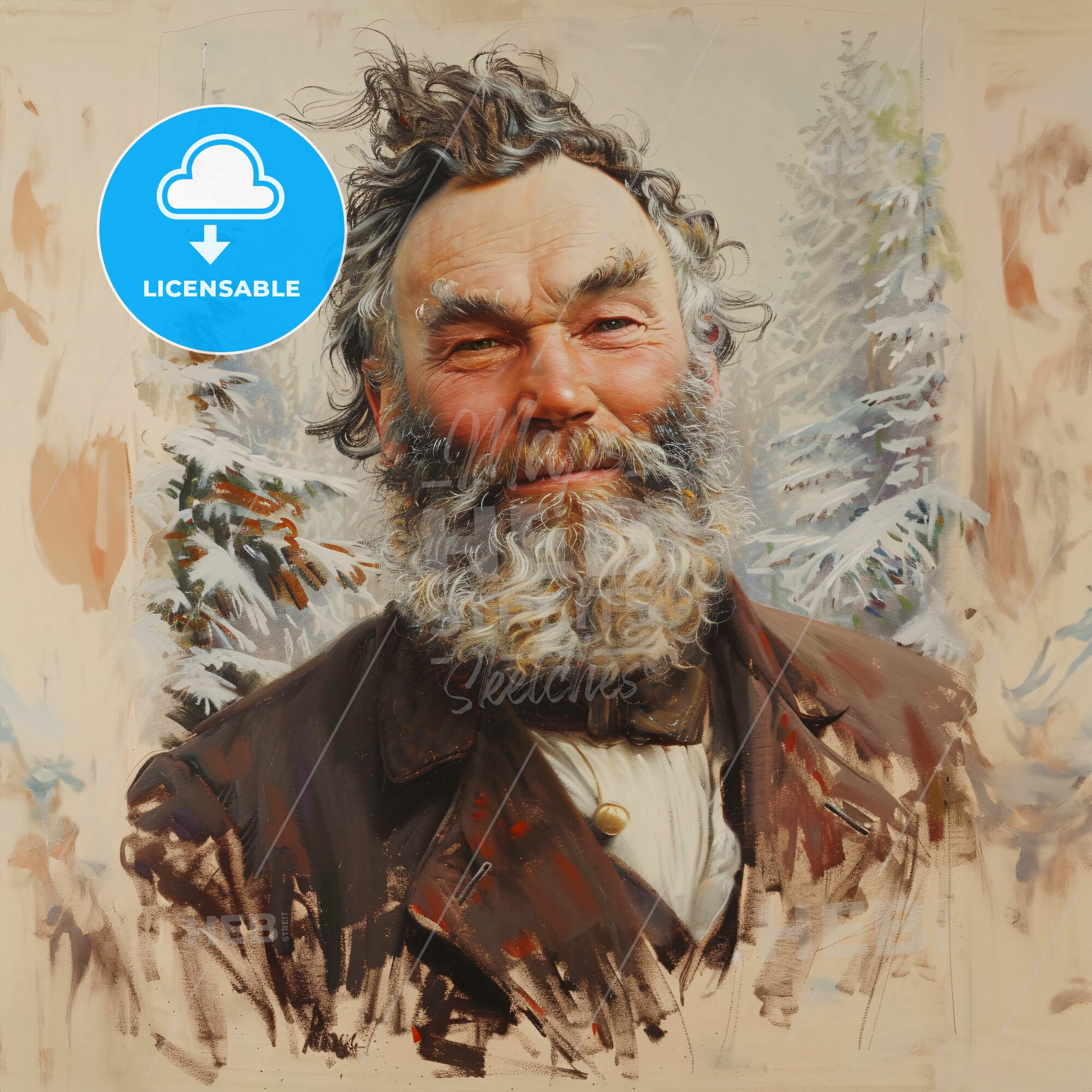 Ivan Shishkin, 1832 - 1898, Russian landscape painter - A Painting Of A Man With A Beard