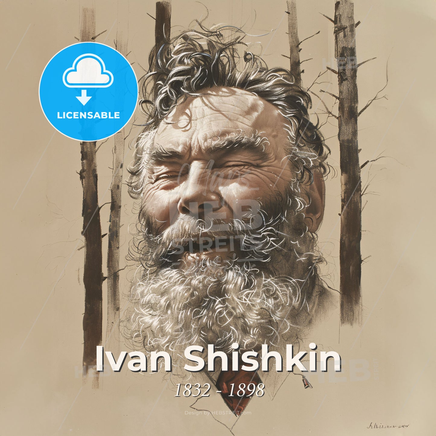 Ivan Shishkin, 1832 - 1898, Russian landscape painter - A Man With A Beard And Mustache Print Template