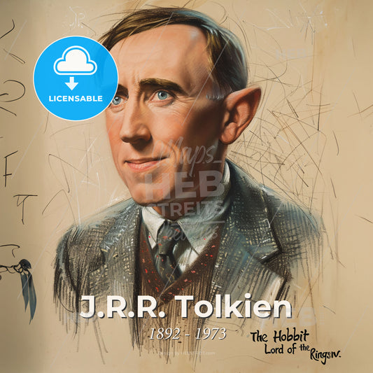 J.R.R. Tolkien, 1892 - 1973, British writer - A Drawing Of A Man Print Template