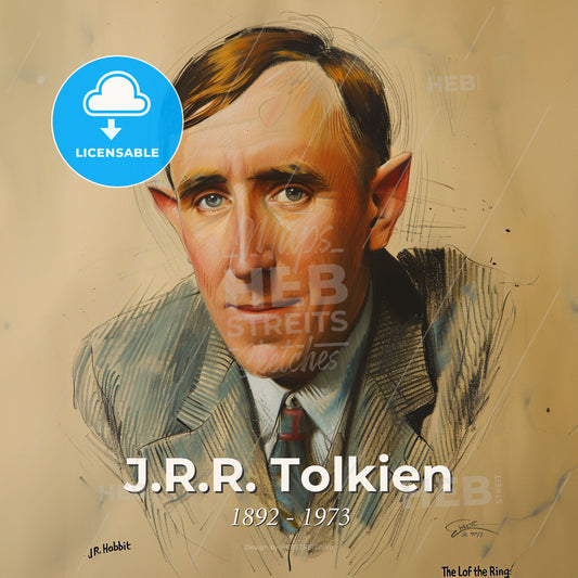 J.R.R. Tolkien, 1892 - 1973, British writer - A Drawing Of A Man With Elf Ears Print Template